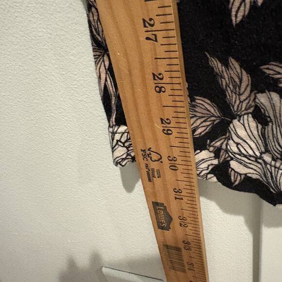 DaHui Hawaii Pants Womens Medium Black White Floral Wide Leg Linen Blend Smocked - Picture 10 of 16